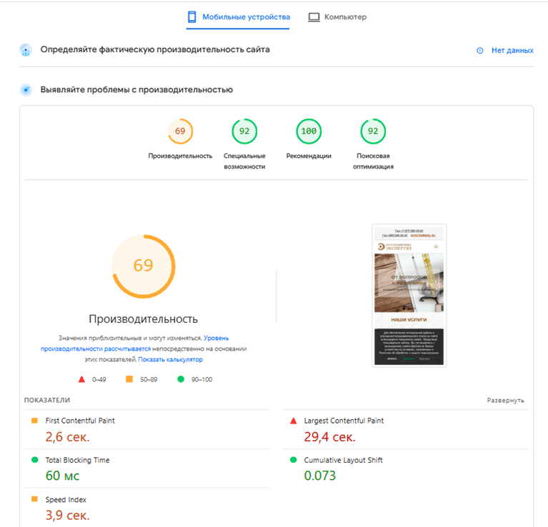 Скорость загрузки сайта expertizamockva.ru до оптимизации — низкие показатели PageSpeed Скорость загрузки сайта expertizamockva.ru до оптимизации — низкие показатели PageSpeed